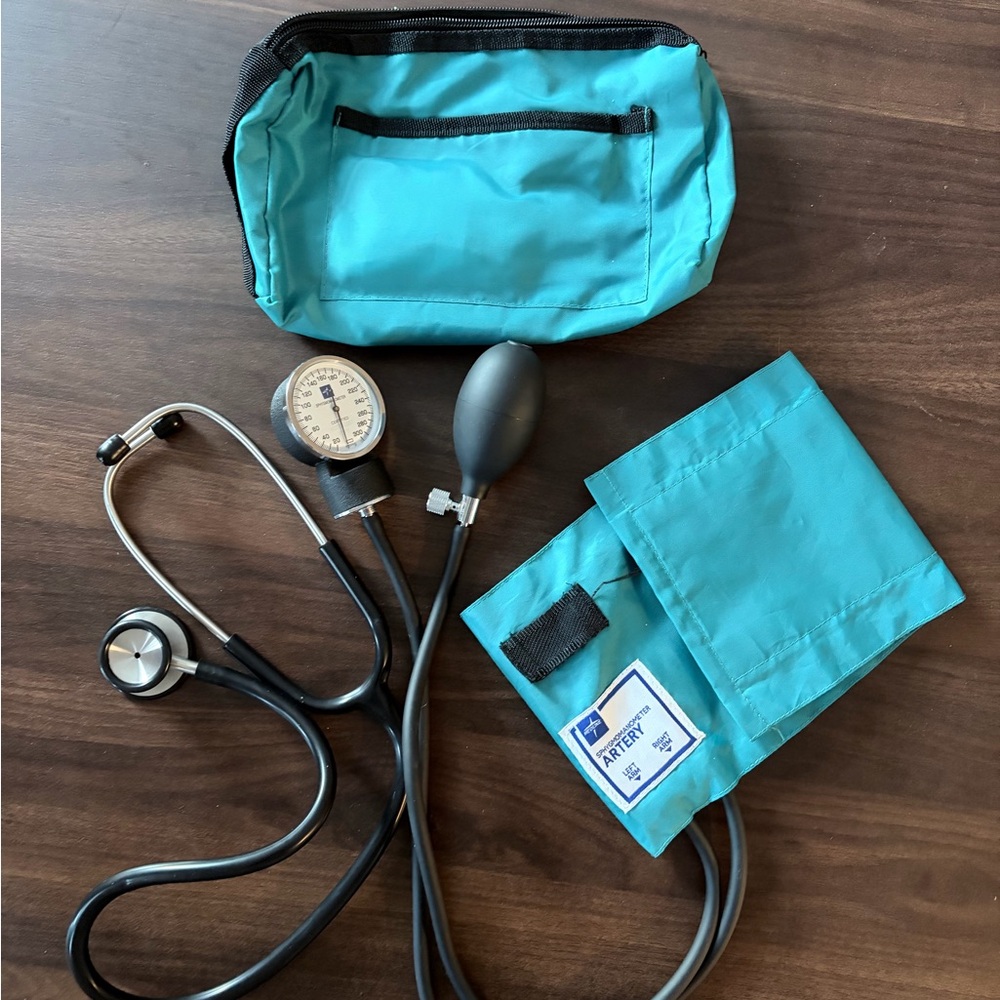 Teal Medical Kit with Stethoscope and Blood Pressure Cuff